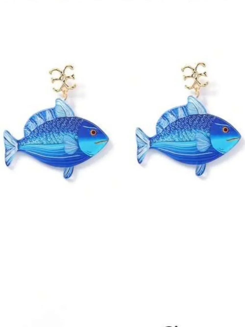 Blue Fish dangle Earring R671 - Picture 2 of 2